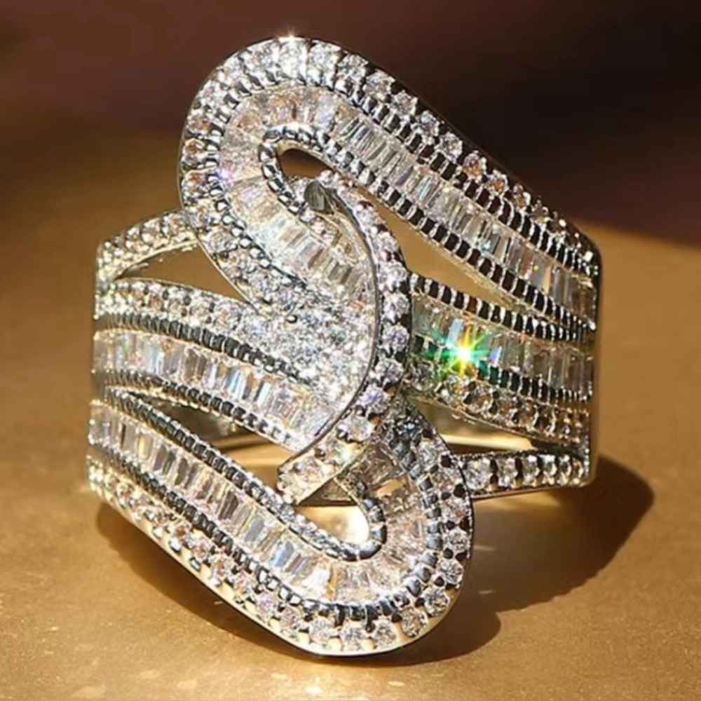 5.6 CT Sterling Silver Baguette Round Diamond Ring